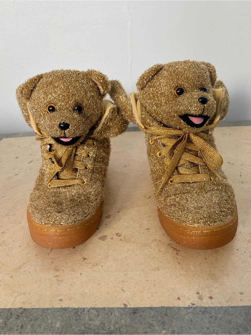 Rare Jeremy Scott x Adidas Originals “Gold Glitter Teddy” sneakers - Picture 3 of 11